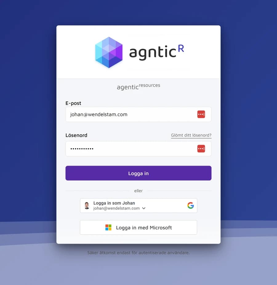 agnticr sign-in screen with the platform's own branding